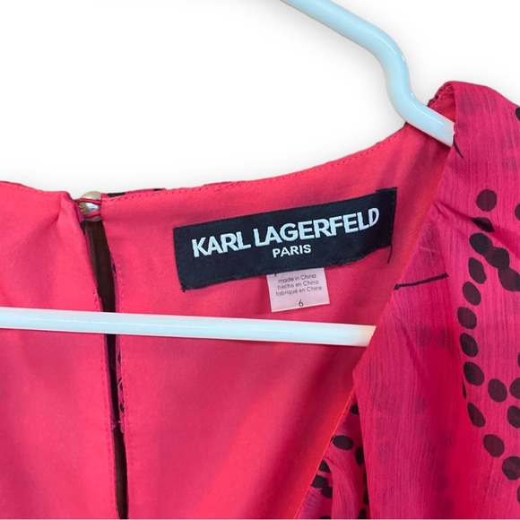 Karl Lagerfeld Paris Sleeveless Ruffle Polka Dot Floral Printed Dress Size 6 - Picture 2 of 6